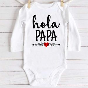 Rompers Hola Papa Ogłoszenie ciąża Ubrania nowonarodzone body dla niemowląt Dziewczyna Dziewczyna z krótkim rękawem Toddler Scossit niemowlę prysznic tato prezenty H240508