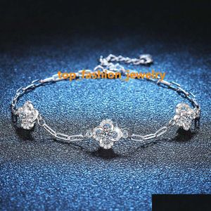 Säljer Sterling Sier Four-Leaf Clover D VVS 0,6CT Moissanite Justerbart armband för kvinnliga smycken Drop Delivery DHRQT