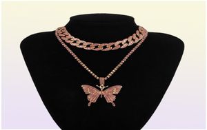 Kubansk kedja Big 3D Butterfly Fashion Designer Luxury Diamonds Statement Pendant Choker Necklace For Woman Girls Hip Hop Jewelry7294199