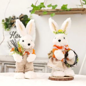 Cute Easter Rabbit Home Decorations Nordic Spring Table Figurine Ornaments Plush Doll Happy Day 240116