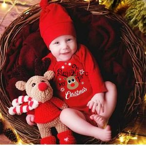 ROMPERS MEIN erstes Weihnachtsfest neugeborener Bodysuit Baby Baumwolle Langarm Strampler Hirschdruck Outfit Infant Taufe Overalls Kleidung Weihnachtsgeschenke H240508