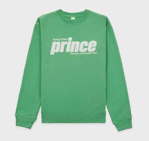 Sporty Rich Green Prince Sweatshirts Classic Large Letter Printing Pure Cotton Hoodies Women Round Neck tröja