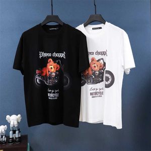 European Digital Print Violent Motorcycle Bear Sanskrit for Men and Women Wearing Loose Short Sleeved T-shirts with Fat Fatty Body