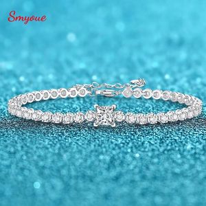 Bransolety Smyoue 5.5*5,5 mm księżniczka Cut Moissanite Tennis Bracelets for Women White Gold S Sier Creaza Halo Biżuteria ślubna