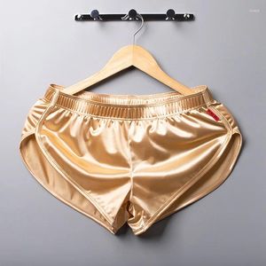 Men's Sleepwear Men Panties Boxer Trunks Solid Color Silk Satin Pajamas Briefs Sleep Bottoms Sexy Smooth Homewear Male Shorts