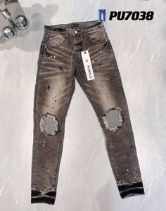 Мужские джинсы Фиолетовые джинсы Дизайнерские джинсовые брюки с вышивкой Модные брюки с дырками Размер США 28-40 Хип-хоп Проблемные брюки на молнии Рок-возрождение настоящих мужских джинсовPAPE