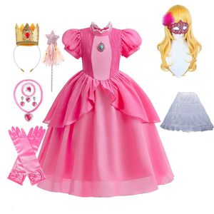 Girls Peach Princess Dress Game Gloy Play Cosplay Costume Birthday Partn