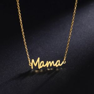 Mama-Halskette mit Buchstaben-Anhänger für Damen, 14 Karat Gelbgold, Halsband, trendiger Familienschmuck, Muttertagsgeschenk für Mama