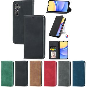 Suck Leather Wallet Cases For Samsung S24 Plus Ultra M34 A05 A05S A15 A25 S23 FE A35 A55 X Cover 7 Hand Feeling Holder Flip Cover Skin Feel Men Girls Magnetic Closure Pouch