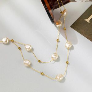 Pendanthalsband 2024 Rostfritt stål Dubbelskikt stort pärlhalsband för kvinnor Trend Girl Neck Jewelry Chain Party Wedding Gif