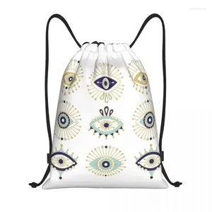 Shopping Bags Turkish Evil Eye Collection On White Drawstring Backpack Sports Gym Bag For Nazar Amulet Hamsa Boho Bohemian Sackpack