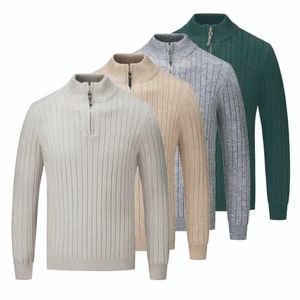 MENS CASUAL SLIM FIT PUCHOVERS TREVERS Långärmning Knickat tyg Zip Up Mock Neck Polo -tröja för mankläder Jumpers Green 240116