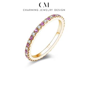 Biżuteria Urocza Nowa 1,5 mm D Kolor Moissanite Pierścień Sterling Sier Pink Sapphire VSS1 Sparkling Diamond Pure Gold Wedding Połącz