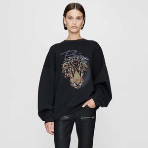 빙 24SS 호랑이 머리 빈티지 스웨트 셔츠 흰색 잉크 디지털 프린트 세척 스웨터 볶음 튀김 고민 여성 까마귀