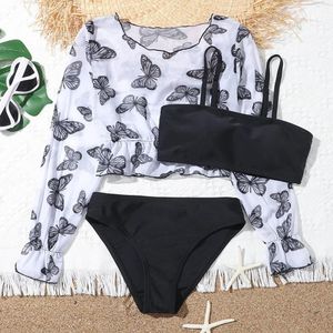 Wear Mädchen 3er-Pack Bikini-Badeanzug mit tropischem Blumenmuster und Überzug 714 Jahre Kinder-Bademode Teenager-Badeanzug Sommer-Strandbekleidung