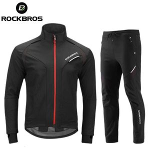 ROCKBROS Abbigliamento da ciclismo Set Pantaloni invernali in pile termico Antipioggia antivento Maglia riflettente Uomo Donna Abbigliamento sportivo 240116