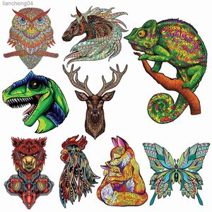 3D Puzzles Creative Wooden Animal Jigsaw Puzzles Elegancki kształt kameleon dinozaur Puzzle Games Montessori edukacyjne zabawki dla dorosłych dzieci