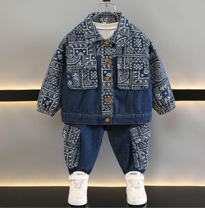 Çocuk Tasarımcı Giysileri Erkek Kız Giyim Setleri Paisley Jeans Ceket Denim Pantolon Çocuk Ceket