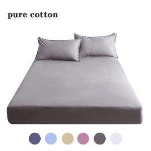 100% Cotton Fitted Bed Sheet with Elastic Band Solid Color Antislip Adjustable Mattress Cover for Single Double King Queen 240116