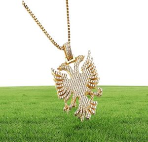 Albanien Eagle Pendant Necklace Iced Kosova Serbien Doubleheaded Eagle CZ PAVED -uttalande Hiphop smycken män kvinnor etniska gåvor 2016658625