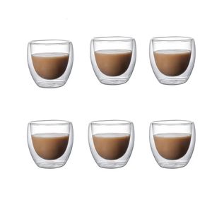 5 Storlekar 6 Pack Clear Double Wall Glass Coffee Mugs Isolerade Layer Cups Set For Bar Tea Milk Juice Water Espresso S Glass 240116