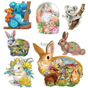 Other Event Party Supplies Rabbit Wooden Animal Jigsaw Puzzle For Children Adults Bunny Koala Wooden Puzzle Kids Jigsaw Education Toy Gifts Easter Decor YQ240116