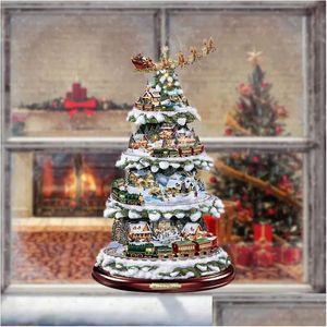 クリスマスの装飾ツリー回転するスケプトールトレインペーストウィンドウステッカー冬の家の装飾ドロップ配達dhapj