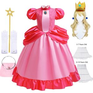 Vestido de pêssego para menina halloween cosplay princesa traje crianças aniversário carnaval festa roupas crianças palco desempenho roupas 240116