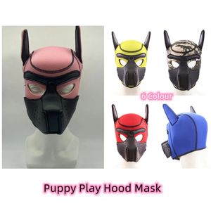 Pink Neoprene Puppy Play Dog Hood med avtagbar mun