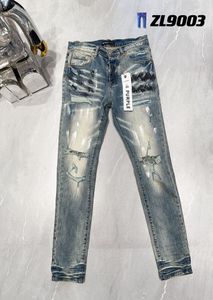 Jeans da uomo Jeans viola Designer Pantaloni ricamati in denim Pantaloni con fori alla moda Taglia USA 28-40 Pantaloni con cerniera hip-hop in difficoltà rock revival veri jeans da uomo6IO7