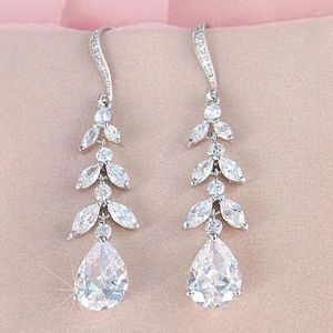 Kolczyki Dangle Luxury Clear Water Drop wisiorek dla kobiet błyszczący kryształowy liść długi wierzchołek na przyjęcie weselne biżuteria