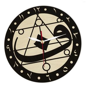 壁の時計alif waw elif vav vav woode clock with bive numeralsイスラム教徒の家の装飾幾何学イスラム系クルアンアート書道