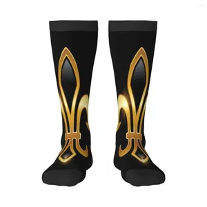 Мужские носки золотого цвета Mardi Gras Fleur De Lis Harajuku, длинные носки для бизнеса и спорта на открытом воздухе