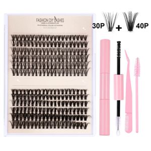 240PCS Poszczególne rzęsy DIY klaster rzęsy miękkie światło gęste smukłe segmentowe rzęsy przedłużenia 30p + 40p zestaw komórek przeszczepione rzęsy Zapasy urody