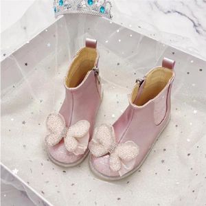 Stivali Bambina Corti 2024 Autunno/Inverno Baby Princess Scarpe in pelle Show Horse Stivaletto singolo Argento Rosa 24-36