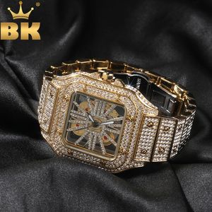 Bling King Iced Out Men Watch Square Dial Watch Quartz Luxury Brand Automatic Wrist Watches Skeleton Clock Hiphop Relogio 240115