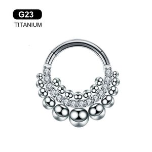 ASTM F136 Antiallergico Setto Piercing Anello al naso Trago Cartilagine Orecchino Labbro Stud Zircone Clicker Cerchio Gioielli per il corpo 16G 240115