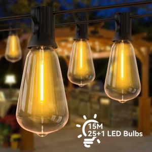 مصابيح العشب ST38 LED String Lights 10m 15m 30m Patio Patio Light Outdoor LED Fairy Light Wedding Decoration for Garden Cafe Backya YQ240116