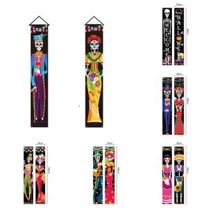 Novos banners streamers confetes 1 par decoração do dia dos mortos banner de halloween sinal de varanda faça você mesmo decorações de festa mexicana caveira banner de porta pendurado de boas-vindas