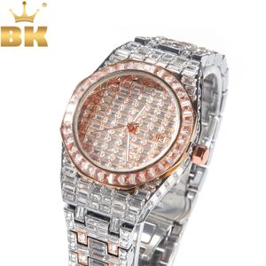 Bling King Mens Watch Square Zircon Full Buzlu Big Dial Saatler Pembe Siyah Paslanmaz Çelik Lüks Rhinestones 240115