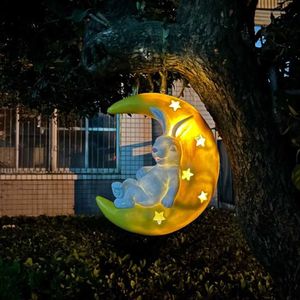 Lawn Lamps Luminous Bunny Moon Statue Light Pathway Cute Warm Light Easter Ornaments Figurines Gifts Outdoor Garden Decorations Outside YQ240116