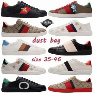 with box Walking Luxury Designer Shoes Mens Womens Italy Bee Ace Casual Shoe White Flats Leather Zapato Green Red Stripe Embroidered Couples Trainers Sneakers 35-46