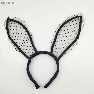 Headbands Fashion Women Girl Hairbands Lace Rabbit Bunny Ears Veil Black Eye Mask Halloween Party Headwear Hair Accessories 1Pc YQ240116