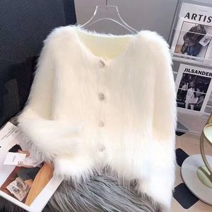 Imitation Mink Cashmere Sticked Cardigan Sweater Coat Women Autumn and Winter European Soft Cardigan tröja Kvinna 240115