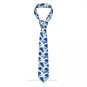 Bow Ties Japanese Blue Wave Remix Classic Men's Printed Polyester 8cm Width Slips Cosplay Party Accessory