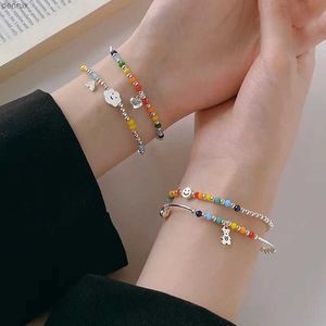 Kedja 925 Sterling Silver Rainbow Pärlat armband Söt Little Bear Cloud Armband Women's Vintage Fashion Handwear Temperament Jewelry