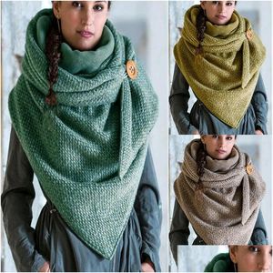 Shawls Women Pure Color Button Shawls Lady Autumn Winter Thickening Keep Warm Printing Fashion Triangar Scarf Versatile 20Dla J2 Drop Dhe3I