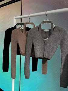 Women's Knits AwangAcstudios Autumn/Winter 2024fake Two Pieces Sling Knitwear Appear Thin Sexy Cardigan Sweater