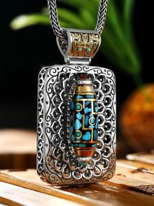 Ciondolo Tianzhu in argento 925 con turchese, girocollo in vera moda con giada, collana da uomo vintage, accessori naturali, pendenti con smeraldi, amuleti 240115