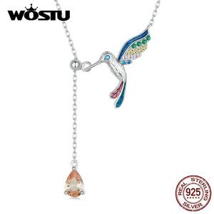 Halsketten Wostu Sterling Silber Regenbogen Schmetterling Charm Halskette Frühlingsschmuck Geschenk für süße Insektenkette Halskette Mädchen Geburtstagsgeschenk